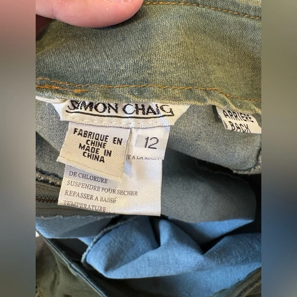 Simon Chang Olive Green Midi Skirt Beaded Floral Lace Hem Size 12 - Picture 5 of 11